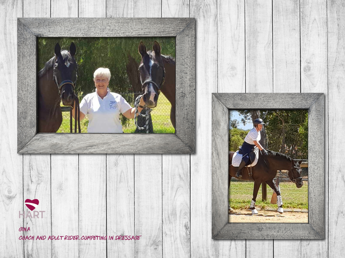 Gina, coach and adult rider competing in dressage